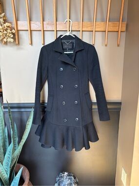 BCBGMaxAzria Black Wool Double-Breasted Coat Size XXS